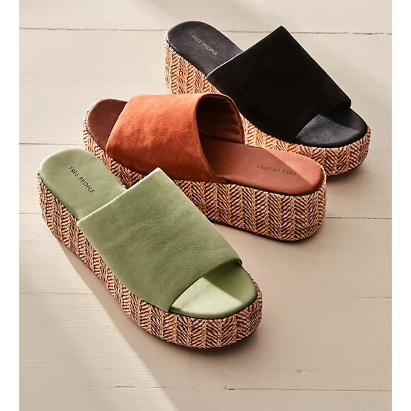 🎉LAST CHANCE🎉 FREE PEOPLE Harbor Raffia Flatform Sandals / Light Sage - Picture 5 of 12